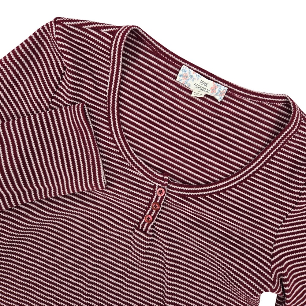 Pink Republic MEDIUM Henley Long Sleeve Top Womens Stripe Ribbed Indie Grunge